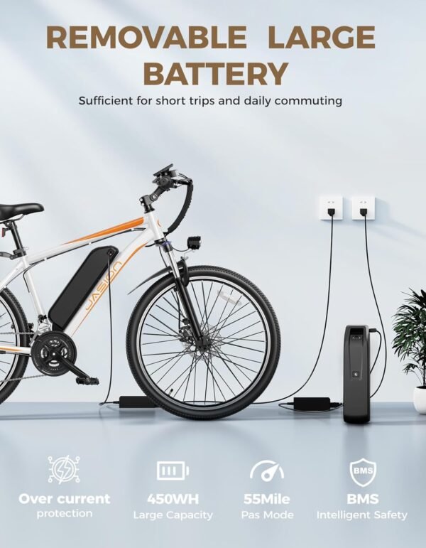 Jasion EBX Electric Bike for Adults, 26" Electric Mountain Bike with 850W Peak Brushless Motor, Max 55Miles 25MPH Electric Bicycles, 450Wh Removable Battery, Ebike for Adults 21-Speed Front Suspension - Image 5