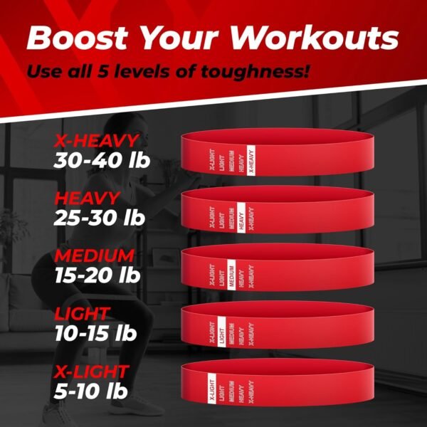 Loop Resistance Bands, 5 Exercise Bands, 5–40 lb, Boosting Workout Equipment Made of Durubbex, Resistance Bands for Working Out, Inner Thigh Exercise Equipment, Fitness & Workout Bands - Image 4