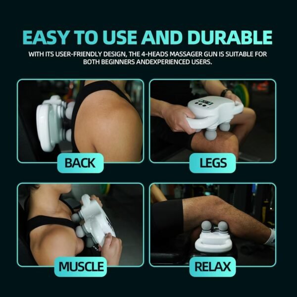 DEITY Massage Gun Deep Tissue, 4-Heads Handheld Electric Body Massager, Percussion Massager for Pain Relief in Back, Leg, Neck, Shoulder and Body, Relax Perfect Gifts for Man Women, White - Image 5
