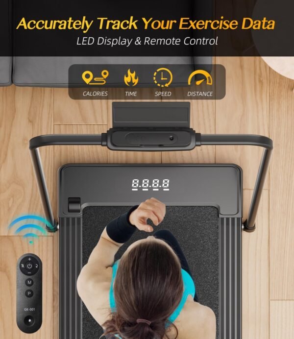 2 in 1 Folding Treadmill, Smart Walking Running Machine with Bluetooth Audio Speakers, Installation-Free，Under Desk Treadmill for Home/Office Gym Cardio Fitness - Image 4