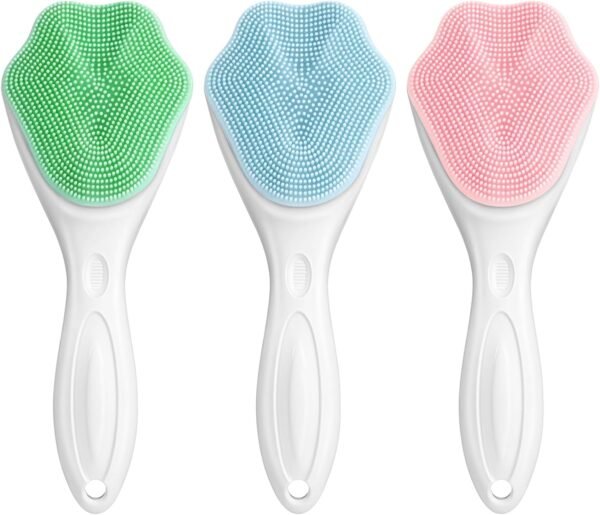 3Pack Face Scrub Brush Soft Bristles Silicone Facial Cleansing Brush Manual Handheld Exfoliating Face Brush Waterproof Face Scrubbers for Women and Men Deep Cleaning Skin Care - Image 2