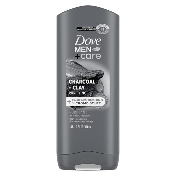 Dove Purifying Charcoal + Clay Body and Face Wash with 24-Hour Nourishing Micromoisture Technology Body Wash for Men, 13.5 oz - Image 2