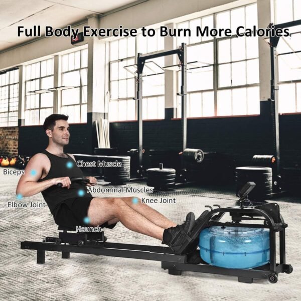 GYMAX Water Rowing Machine, Water Rower with Adjustable Resistance & LCD Display, Easy-Transportation Rower for Whole Body Exercise Cardio Training - Image 9