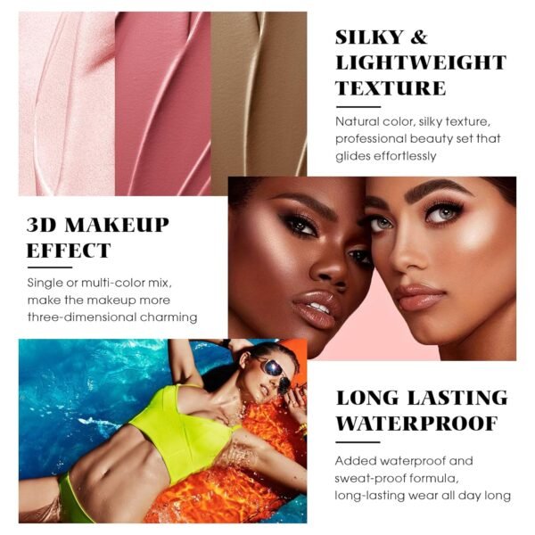 3Pcs Cream Contour Stick Makeup Kit - Cream Blush Stick Highlighter Stick Contour Bronzer Stick for Cheeks, Waterproof Long Lasting Blendable, Contour Stick Trio for Face Makeup (#02, 05, 06) - Image 6
