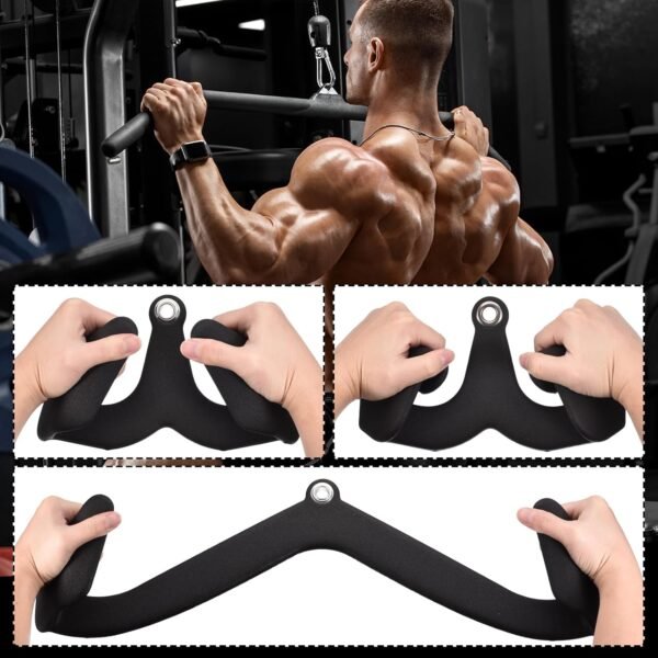 uxcell LAT Pull Down Bars, 7Pcs Pulldown T-bar V-bar Set for Rowing Cable Machine Attachment, Back Tricep Strength Training Handle Grips for Home Gym Fitness - Image 6