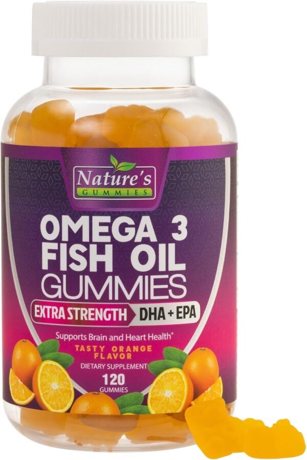 Omega Fish Oil Gummies - Delicious Orange Flavor Fish Oil Omega 3 Supplements with Heart Healthy EPA & DHA Fatty Acids for Heart, Joint & Brain Support - Omega 3 Fish Oil Gummy Vitamins - 120 Gummies - Image 2
