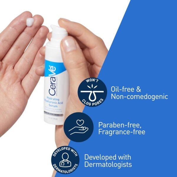 Cerave Hyaluronic Acid Serum for Face with Vitamin B5 and Ceramides, Hydrating Face Serum for Dry Skin, Fragrance Free, 1 Ounce - Image 4