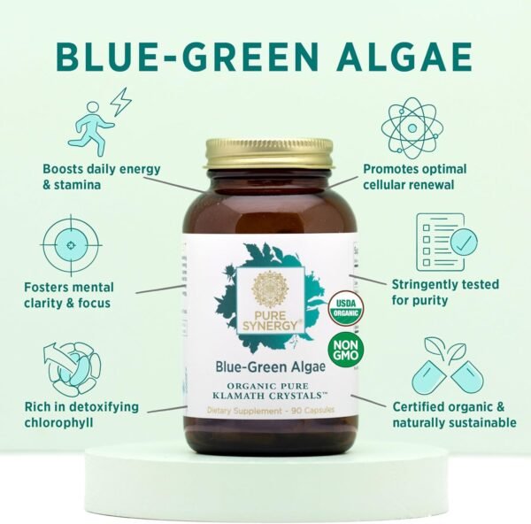 PURE SYNERGY Blue-Green Algae Capsules | Blue Green Algae with Chlorophyll | Organic Superfood Supplement from AFA Blue Green Algae | Supports Energy, Mental Clarity, and Detoxification (90 Capsules) - Image 4