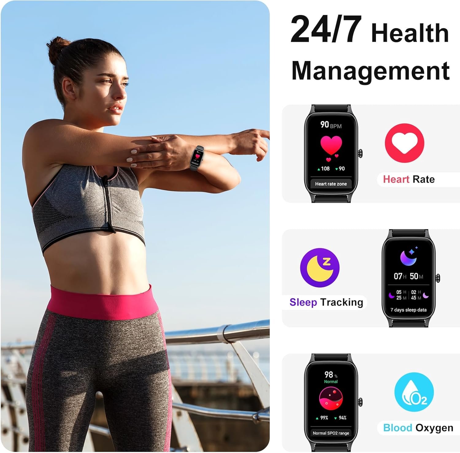 Smart Watch for Men Women (Answer/Make Call), 1.57” Fitness Tracker 113+ Sports Smartwatch, Heart Rate/Sleep Monitor/Pedometer/Calories Fitness Watch, IP68 Waterproof Activity Tracker for Android iOS - Image 5