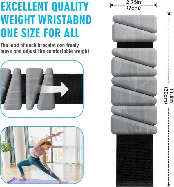 Wrist Weights Set of 2, Adjustable Wrist and Ankle Weights for Women and Men(1Lbs Each), 2lb Wearable Silicone Weighted Bangles, Fits for Yoga, Pilates, Home Gym, Dance, Swimming, Jogging, Cardio, Strength Training - Image 3
