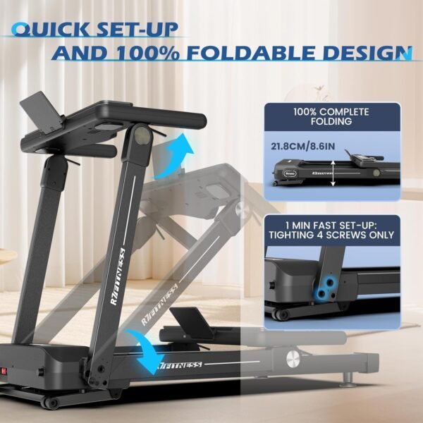 Treadmills for Home, Foldable Treadmill, Wide Shock Absorption Deck for Walking or Running, 300 LBS Weight Capacity, Bluetooth Enable, LED Display| R5PRO 12% R7 R9 18% Auto Incline - Image 8