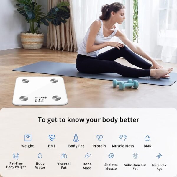 SugarLee Smart Body Fat Scale, Digital Bathroom Scale for Body Weight, Smart Scale with Precise and Clear Large LCD Display, 6mm Tempered Glass, 500 LBS - Image 4