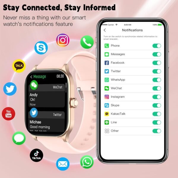Smart Watch for Women(Answer/Make Call), Smartwatches with Heart Rate,SpO2,Sleep Monitor, IP68 Waterproof Fitness Tracker, 100+ Sports Fitness Watch, Compatible with iPhone and Android (Pink, 2.01") - Image 4