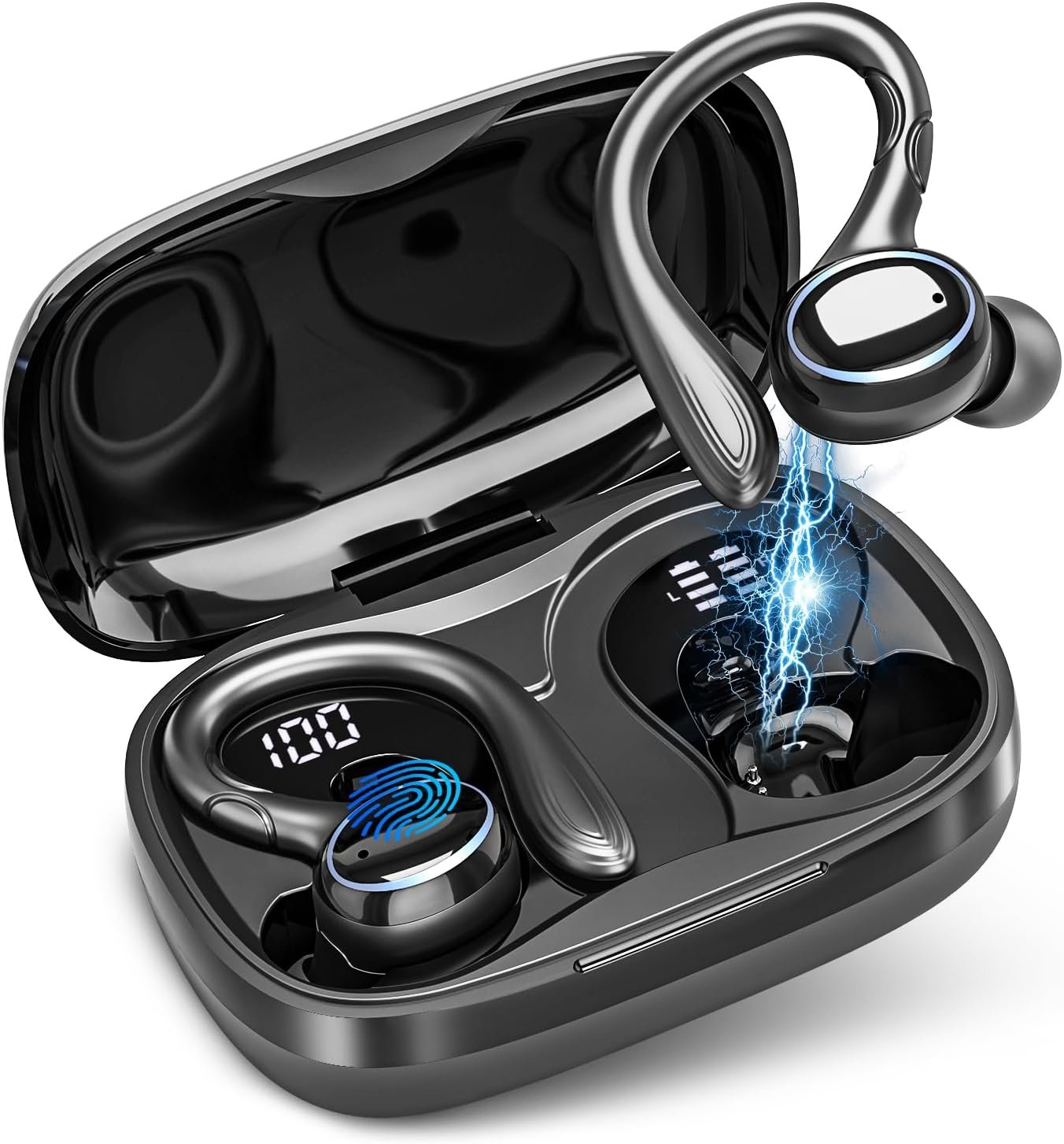 Wireless Earbuds Bluetooth Headphones Sport, 2024 Bluetooth Earbuds Stereo Ear Buds, Noise Cancelling Mic, IP7 Waterproof Headset for Workout/Running Black - Image 2