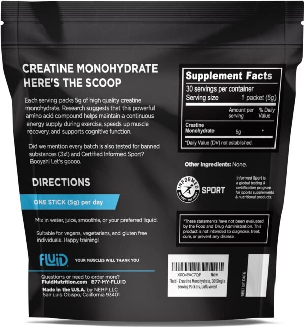 Fluid - Ultra-Fine Micronized 100% Creatine Monohydrate, Informed Sport Certified, Safe for Athletes, 5g Serving (30 Single Servings) - Image 6