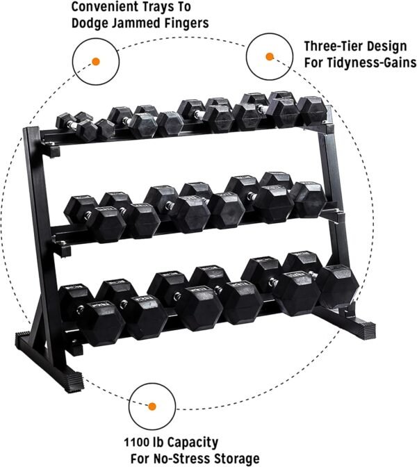 Zlinke 3-Tier Dumbbell Rack Multilevel Weight Storage Organizer for Home Gym, Weight Rack for Dumbbells, Kettlebells, 1100LBS, Alloy Steel - Image 4