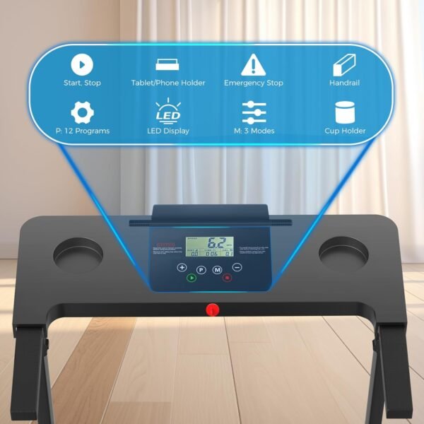 Portable Treadmill, Foldable Treadmills for Home, Small Folding Treadmill for Home Office with 300 LBS Capacity, Walking Running Exercise Electric Compact Treadmill with LED Display - Image 3