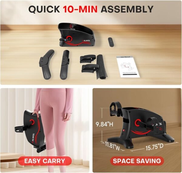 Under Desk Bike Pedal Exerciser , Leg/Arm Exerciser while Sitting for Seniors, Electric Mini Bike for Fitness & Physical Therapy with 15 Adjustabl Speed, Desk Pedal Bike for Home/Office Workout, LED Display, Remote Control - Image 9