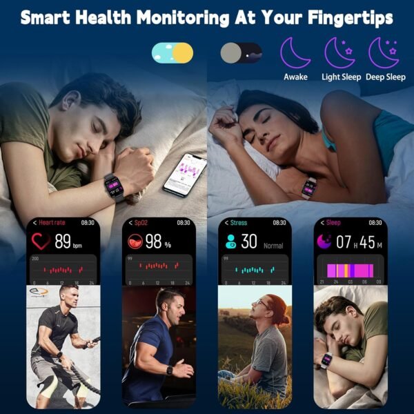 Smart Watch for Men, Smartwatches with Call and Text, Heart Rate/SpO2/Sleep/Stress Monitor, IP68 Waterproof Fitness Trackers, 100+ Sports Modes, Compatible with iPhone and Android, (Black, 1.85") - Image 5