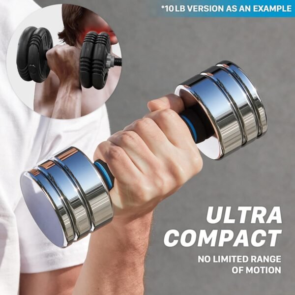 Northdeer Steel Dumbbells Ultracompact & Adjustable Chrome Dumbbell with Foam Handles 5lb 10lb 15lb 20lb 30lb 50lb Home Gym Workout (Choice of Size) - Image 4