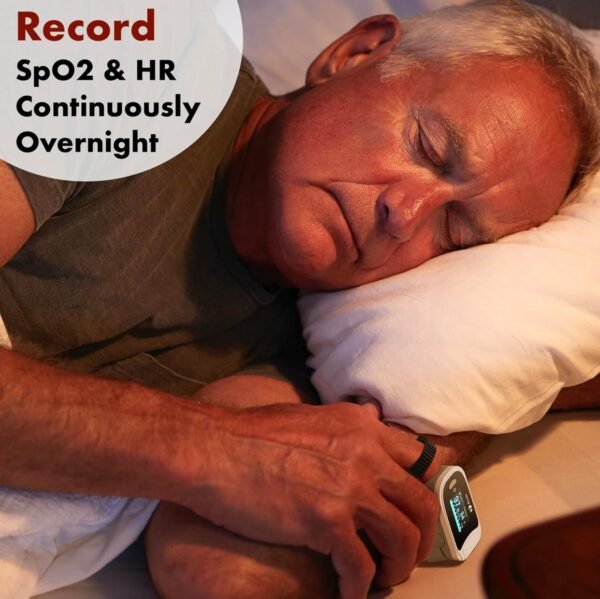 EMAY Sleep Oxygen Monitor with Built-in Recording Capability | Track Continuous Blood Oxygen Levels & Pulse Rate Overnight | Provides Sleep Report & Raw Data - Image 3