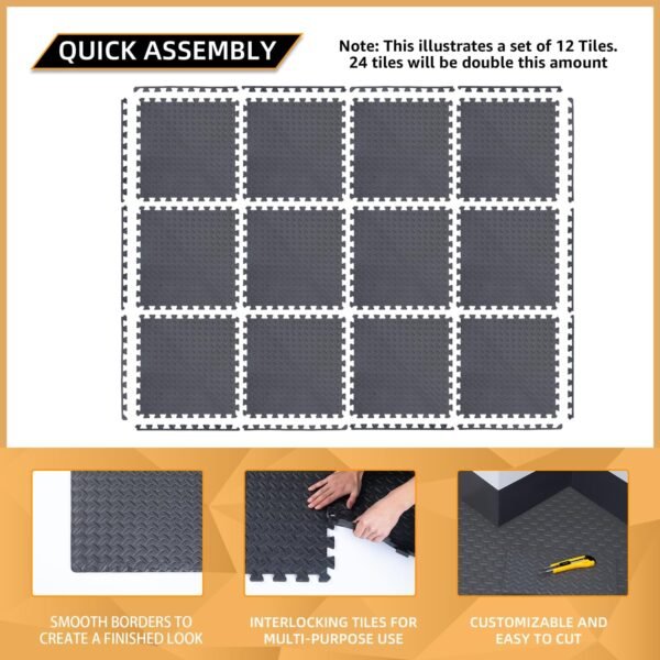 12 Pack, 48 SQFT - 24" x 24" - 1/2" Extra Thick Floor Exercise Mat for Home Gym or Floor Padding - High-Density EVA Interlocking Foam Floor Tiles for Gym Equipment, Play Area | Yoga, Cardio, Weights - Image 4