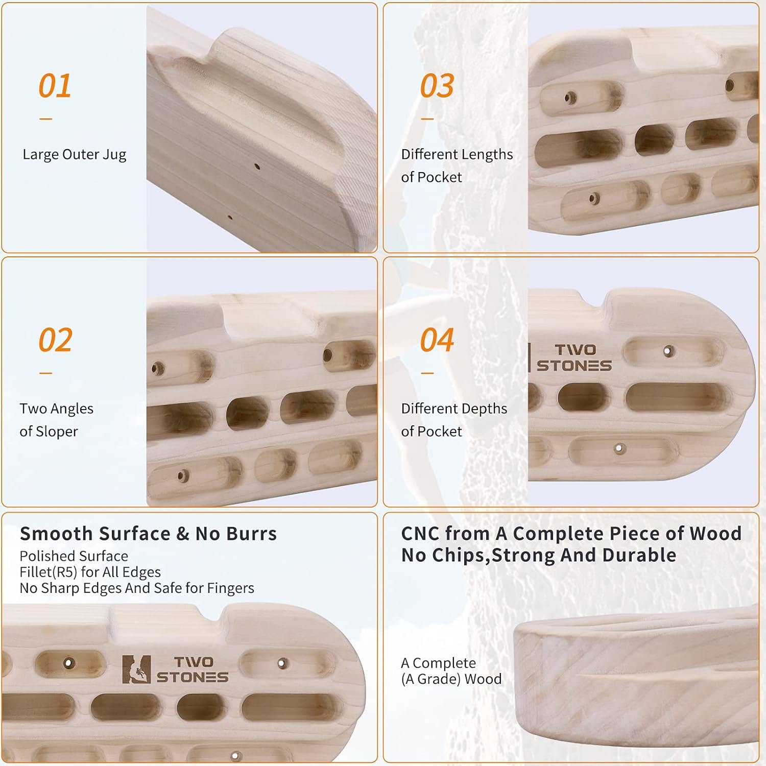 TWO STONES Climbing Hangboard Rock Climbing Training as Climbing Fingerboard with Jugs, Slopes and Edges, Pockets as Door Mounted Training Station Rock Climbing Pull Up Bar - Image 4