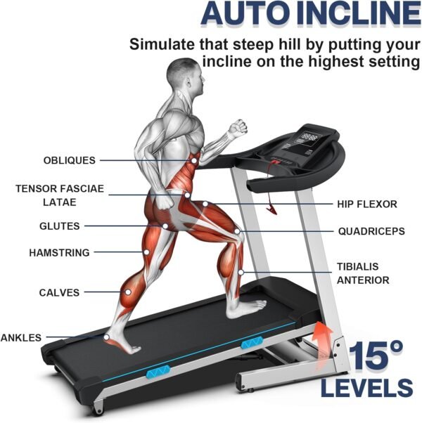 WELLFIT Home Gym Treadmills 15% Auto Incline, 3.5HP Treadmill 350lbs Capacity, Foldable Treadmill for Small Space, Voice Control, LED Console Display, Music Players, 45 * 18 Large Area, 95% Assembled - Image 4