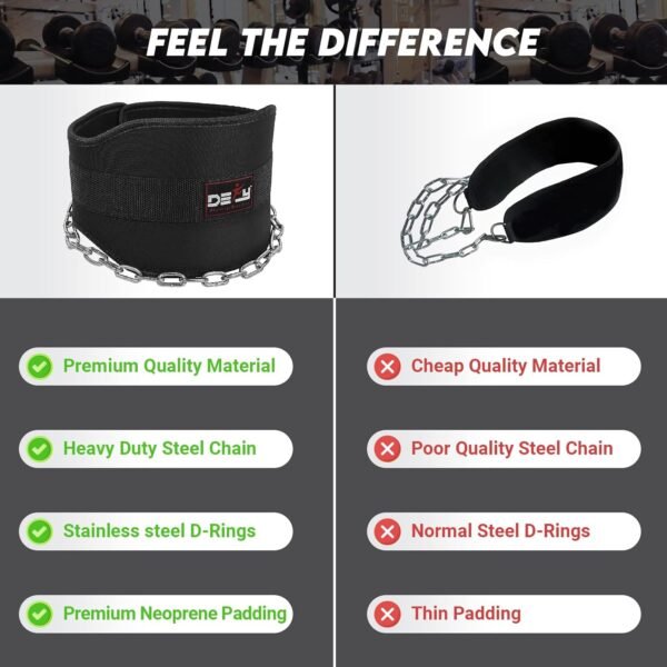 DEFY Dip Belt for Weight Lifting with 36" Steel Chain - 370 lbs weightlifting capacity - Neoprene Gym powerlifting belt for powerlifting & strength training for men & women - Image 5