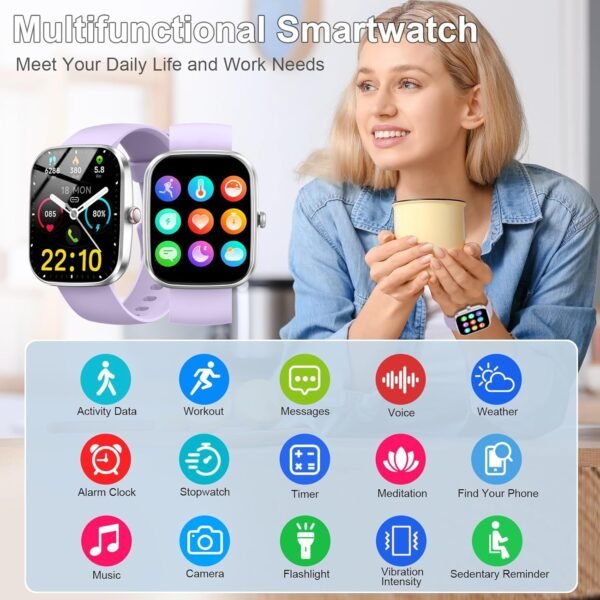 Smart Watch, 1.91"Smartwatch for Men Women (Answer/Make Call), Fitness Tracker with 100+ Sport Modes, IP68 Waterproof, Heart Rate/Sleep Monitor, Activity Tracker for Android iOS Bright silver purple - Image 7