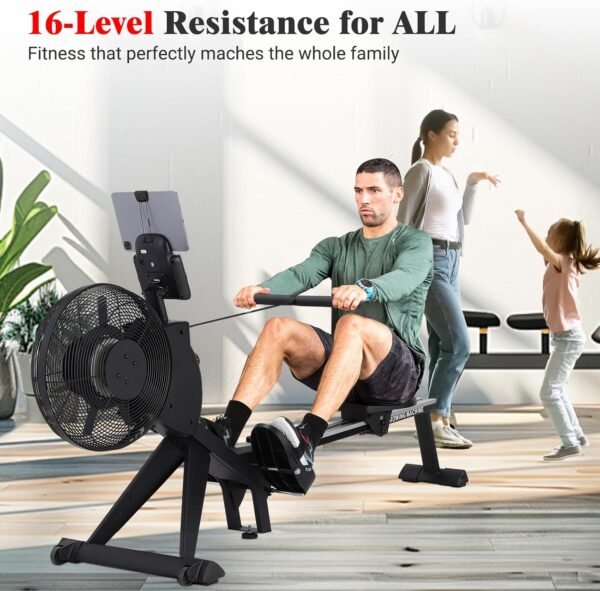 Air Resistance Rower Machine with Max Resistance of 66 LBS, Durable Metal Frame Row Machine, 16 Levels of Adjustable Resistance, Rowing Machines for Home with an Ergonomicall Designed Seat - Image 4