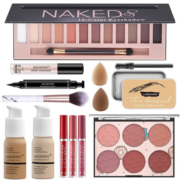 12-Color Pro Makeup Kit for Women - Eyeshadow, Foundation, Lipstick, Blush, Brushes, Eyeliner Stamp - Image 2