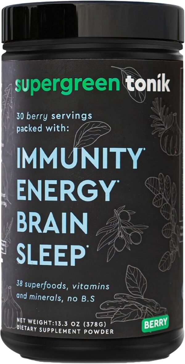 100% Natural Greens Superfood Powder – Daily Supplement with 38 Superfoods, Vitamins and Minerals – Supports Energy, Stress and Immunity – 30 Days 360 Grams Berry Flavor (1 Tub) - Image 2
