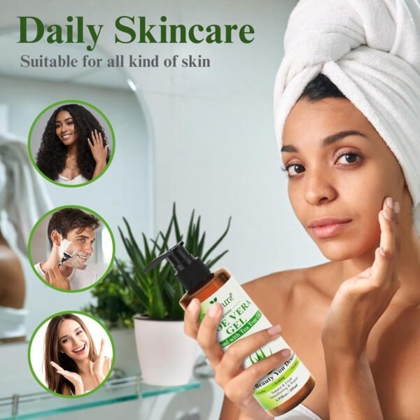 Organic Aloe Vera Gel with Tea Tree Oil for Face & Body, Freshly-cut Aloe Vera Gel Ideal for Skin, Scalp, & Hair Hydration, Calming Moisturizer for Soothing After Sun Care Relief, 6.93 oz - Image 5