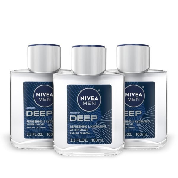 NIVEA MEN DEEP Refreshing and Hydrating After Shave with Natural Charcoal, Aftershave Lotion for Men Soothes Shave Irritation, Vanilla and Bourbon Scent, 3.3 Fl Oz Bottle, Pack of 3 - Image 2