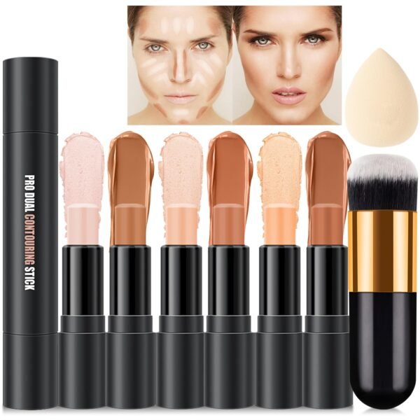 6 Colors Cream Contour Stick Makeup Kit,Shades with Highlighter Stick,Blush Stick and Bronzer Contour Stick for Sculpt the Cheeks,Long Lasting,Waterproof,Matte & Dewy Finish for Woman (SET B) - Image 2