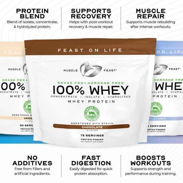 Muscle Feast 100% Grass-Fed Whey Protein, Pastured Raised Hormone Free All Natural, Vanilla, 2lb - Image 6
