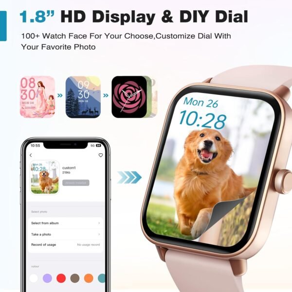 Fitpolo Smart Watch for Women,1.8" Touchscreen Fitness Tracker Bluetooth Call Alexa SpO2 Heart Rate Monitor Sleep Calorie Step Counter Waterproof Activity Tracker and Smartwatch for Android iPhone - Image 5