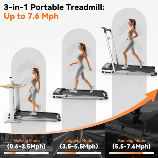 Walking Pad Under Desk Treadmill for Home Office Small Spaces with Incline, 3 in 1 Portable Mini Walking Jogging Running Compact 2.5 HP Machine - Image 3