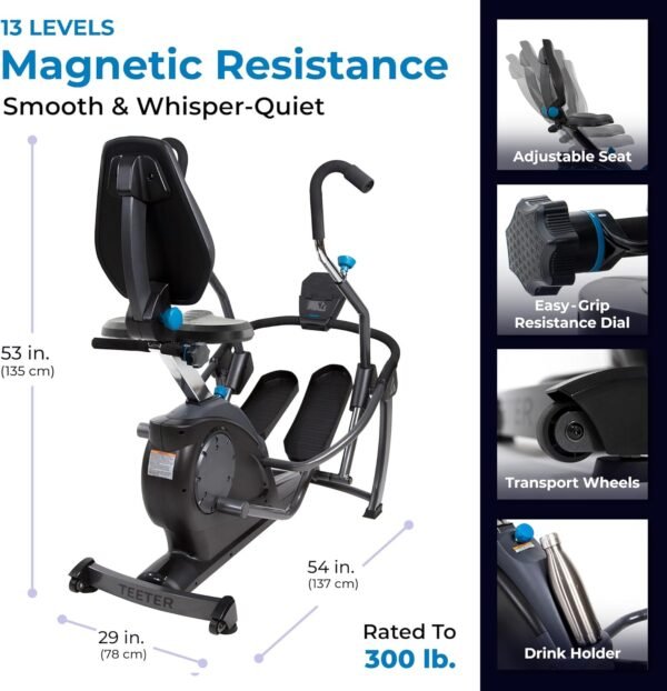 Teeter FreeStep Recumbent Cross Trainer Stepper, Zero-Impact Exercise Bike Alternative w/Patented Physical Therapy Stride, Up to 350lb, Free App w/Trainer Workouts - Image 6