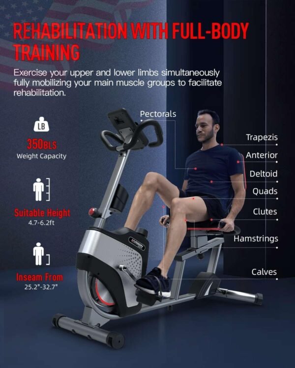HARISON Pro Recumbent Exercise Bike 400 lbs Capacity, Magnetic Recumbent bike for Adult and Seniors, Recumbent Stationary bike for Home with Smart Bluetooth App, 2 in 1 LCD Monitor and Tablet Holder, Heart Rate monitor - Image 6