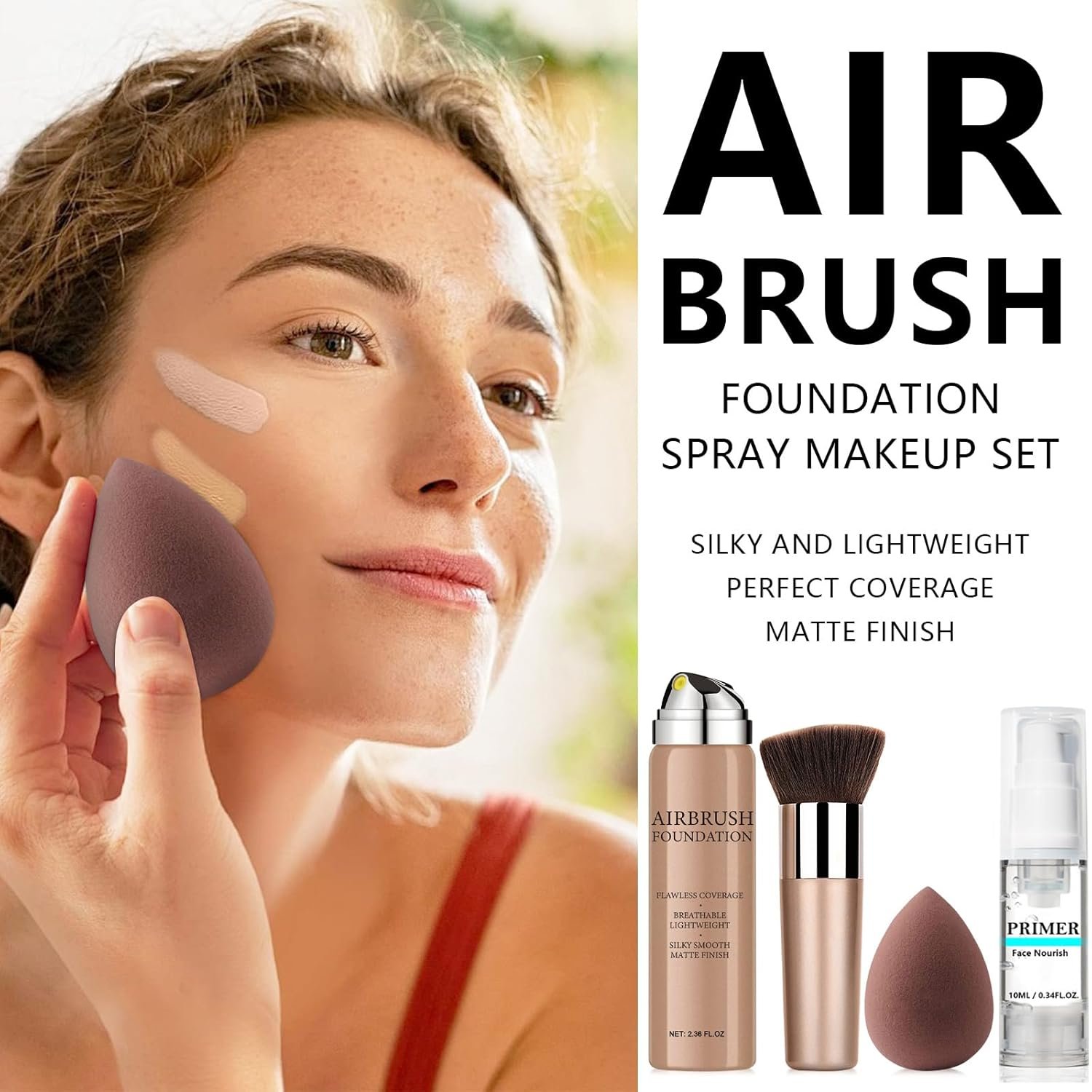 AirBrush Foundation Spray With Primer and Brush, Silky Mist Foundation Spray Makeup, Full Coverage Foundation for Smooth Radiant Finish, Formula Breathable Lightweight Hydrating (#1 Natural) - Image 5