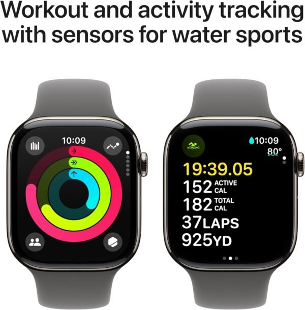 Apple Watch Series 10 [GPS + Cellular 46mm case] Smartwatch with Natural Titanium Case with Stone Grey Sport Band - M/L. Fitness Tracker, ECG App, Always-On Retina Display, Water Resistant - Image 6