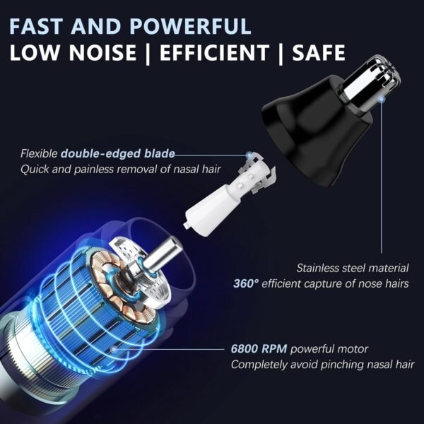 Nose Hair Trimmer for Men Women, Multi Functional Men's Beauty Set, Eyebrow, Nose Ear Trimmer, Detachable Head for Water Washing, USB-C Type Fast Charging (Grey) - Image 6