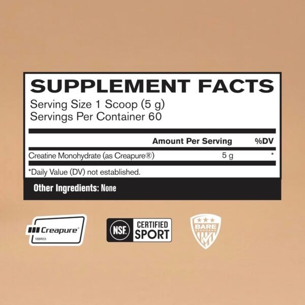 BARE PERFORMANCE NUTRITION, BPN Pure Creatine Monohydrate Powder by Creapure, 5g of Creatine per Serving, Supports Muscle Growth, Unflavored Creatine Powder, 60 Servings - Image 3