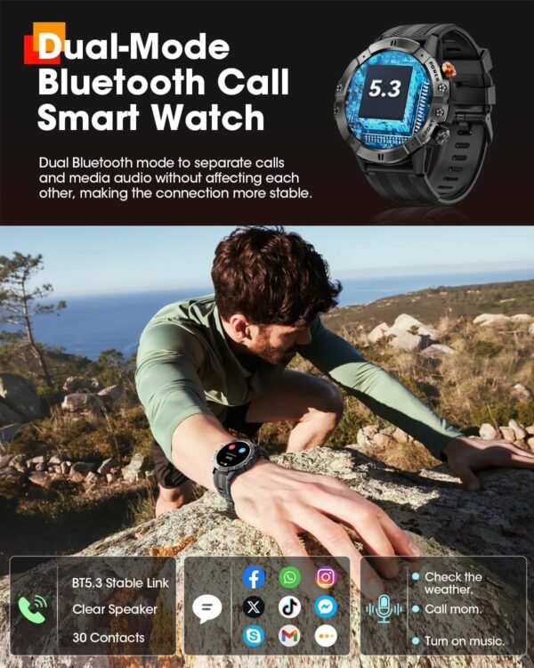 Smart Watches for Men, Bluetooth Call Military Smart Watch, Waterproof Fitness Tracker with Heart Rate/Blood Oxygen/Sleep Monitor/124 Sports Modes, Tactical Watch for Android Phones & iPhone (Black) - Image 6