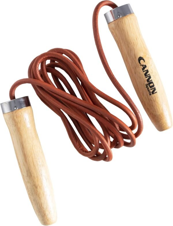 Cannon Sports Leather Jump Rope with Ball Bearing Wooden Handles for Fitness & Home Gym - Image 2