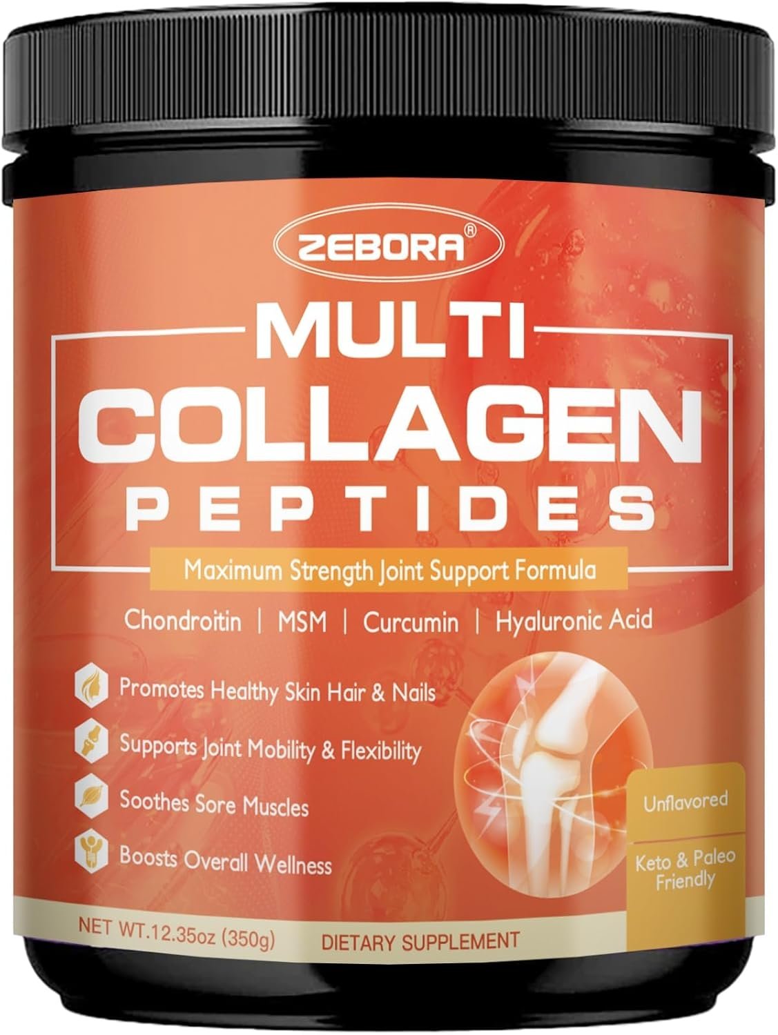 ZEBORA Multi-Collagen-Peptides-Powder for Joint Recovery with MSM & CS, Hydrolyzed Collagen Peptides with Hyaluronic Acid & Vitamin C for Women and Men Hair, Skin & Nails Support, Keto Friendly - Image 2