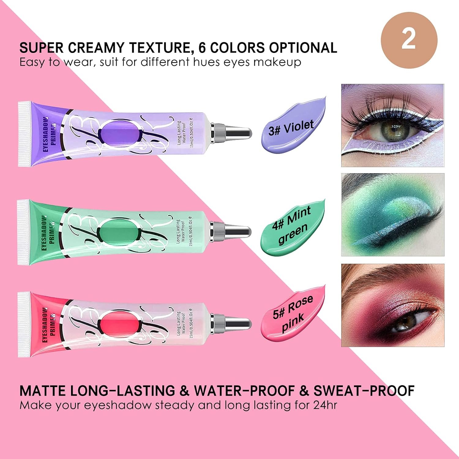 2 Pack Matte Eyeshadow Primer for Oily Lids White Eyeshadow No Crease Eye Primer Makeup Eyeshadow Base Waterproof & Smudge-proof & Long Lasting Cream Liquid Eye-shadow for All Shadows (Set A) - Image 6