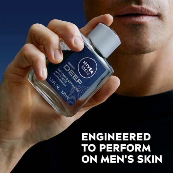 NIVEA MEN DEEP Refreshing and Hydrating After Shave with Natural Charcoal, Aftershave Lotion for Men Soothes Shave Irritation, Vanilla and Bourbon Scent, 3.3 Fl Oz Bottle, Pack of 3 - Image 6